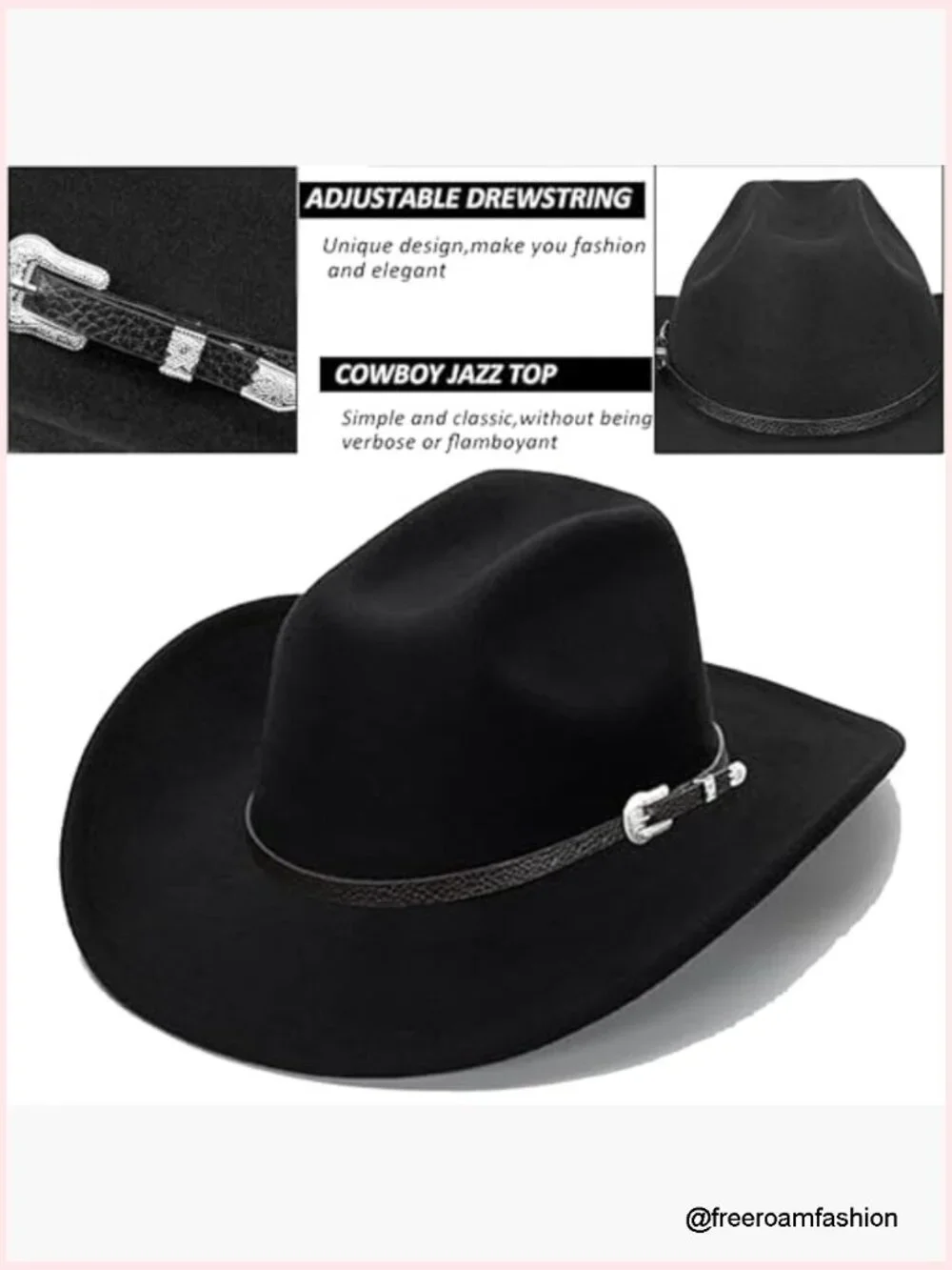 Vintage Western Cowboy Hat Adjustable Felt Western Cowgirl Hat with Belt Decor